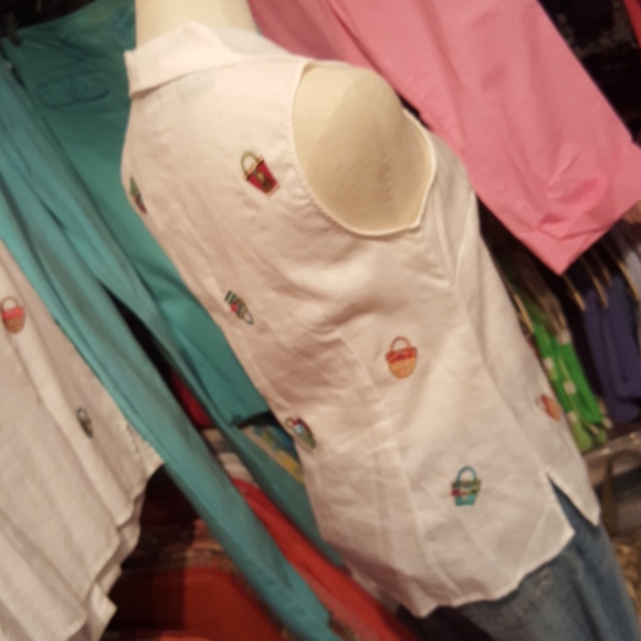 RICHARD MALCOLM ♡ Embroidered|Embellished Sequins Irish Linen Sleeveless Top S - Picture 6 of 12